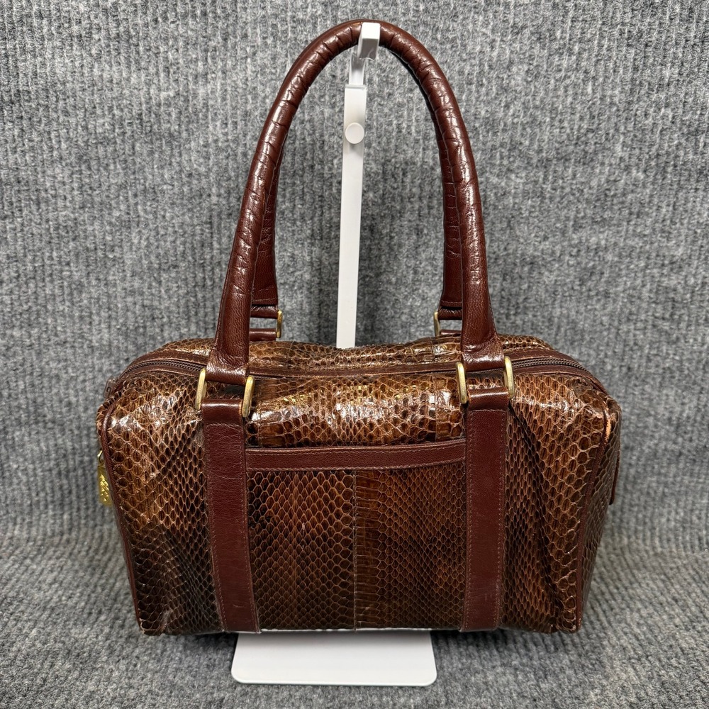 Vintage Saks Fifth Avenue Mini Satchel Brown Snake Embossed Leather Y2K Bag